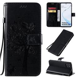 Embossing Butterfly Tree Leather Wallet Case for Samsung Galaxy Note 10 Lite - Black
