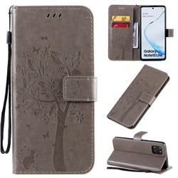 Embossing Butterfly Tree Leather Wallet Case for Samsung Galaxy Note 10 Lite - Grey