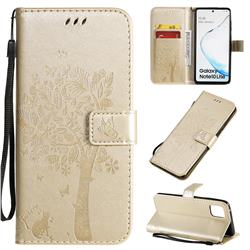 Embossing Butterfly Tree Leather Wallet Case for Samsung Galaxy Note 10 Lite - Champagne