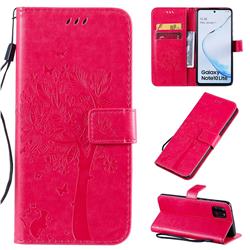 Embossing Butterfly Tree Leather Wallet Case for Samsung Galaxy Note 10 Lite - Rose