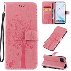 Embossing Butterfly Tree Leather Wallet Case for Samsung Galaxy Note 10 Lite - Pink