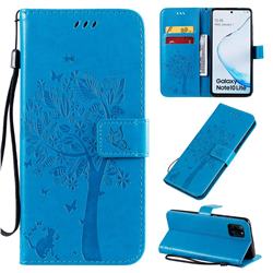 Embossing Butterfly Tree Leather Wallet Case for Samsung Galaxy Note 10 Lite - Blue
