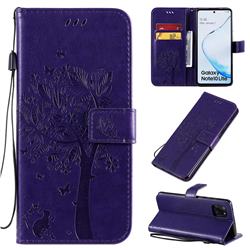Embossing Butterfly Tree Leather Wallet Case for Samsung Galaxy Note 10 Lite - Purple