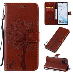 Embossing Butterfly Tree Leather Wallet Case for Samsung Galaxy Note 10 Lite - Coffee
