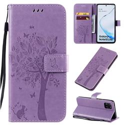 Embossing Butterfly Tree Leather Wallet Case for Samsung Galaxy Note 10 Lite - Violet