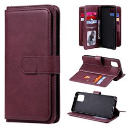 Multi-function Ten Card Slots and Photo Frame PU Leather Wallet Phone Case Cover for Samsung Galaxy Note 10 Lite - Claret