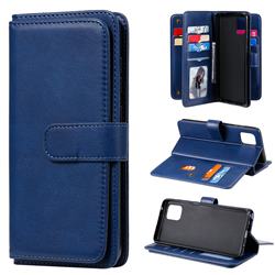Multi-function Ten Card Slots and Photo Frame PU Leather Wallet Phone Case Cover for Samsung Galaxy Note 10 Lite - Dark Blue