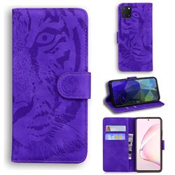 Intricate Embossing Tiger Face Leather Wallet Case for Samsung Galaxy Note 10 Lite - Purple
