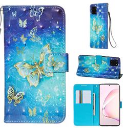 Gold Butterfly 3D Painted Leather Wallet Case for Samsung Galaxy Note 10 Lite