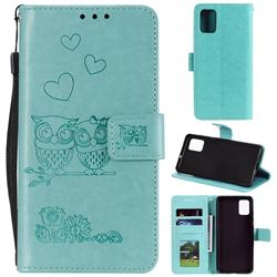 Embossing Owl Couple Flower Leather Wallet Case for Samsung Galaxy Note 10 Lite - Green