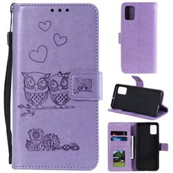 Embossing Owl Couple Flower Leather Wallet Case for Samsung Galaxy Note 10 Lite - Purple