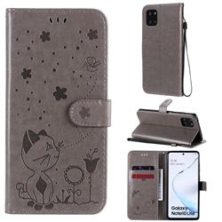 Embossing Bee and Cat Leather Wallet Case for Samsung Galaxy Note 10 Lite - Gray