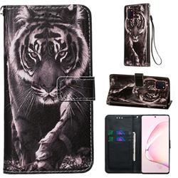 Black and White Tiger Matte Leather Wallet Phone Case for Samsung Galaxy Note 10 Lite