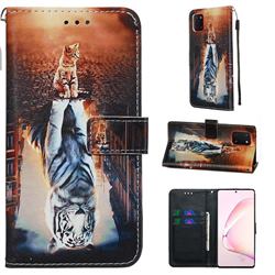 Cat and Tiger Matte Leather Wallet Phone Case for Samsung Galaxy Note 10 Lite