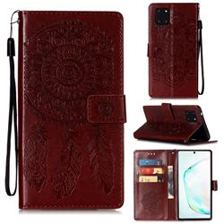 Embossing Dream Catcher Mandala Flower Leather Wallet Case for Samsung Galaxy Note 10 Lite - Brown