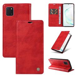 YIKATU Litchi Card Magnetic Automatic Suction Leather Flip Cover for Samsung Galaxy Note 10 Lite - Bright Red