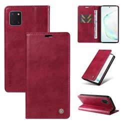YIKATU Litchi Card Magnetic Automatic Suction Leather Flip Cover for Samsung Galaxy Note 10 Lite - Wine Red