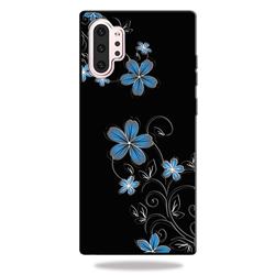 Little Blue Flowers 3D Embossed Relief Black TPU Cell Phone Back Cover for Samsung Galaxy Note 10+ (6.75 inch) / Note10 Plus