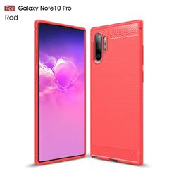 Luxury Carbon Fiber Brushed Wire Drawing Silicone TPU Back Cover for Samsung Galaxy Note 10+ (6.75 inch) / Note10 Plus - Red
