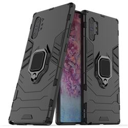 Black Panther Armor Metal Ring Grip Shockproof Dual Layer Rugged Hard Cover for Samsung Galaxy Note 10+ (6.75 inch) / Note10 Plus - Black
