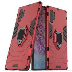 Black Panther Armor Metal Ring Grip Shockproof Dual Layer Rugged Hard Cover for Samsung Galaxy Note 10+ (6.75 inch) / Note10 Plus - Red