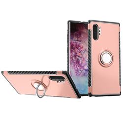 Armor Anti Drop Carbon PC + Silicon Invisible Ring Holder Phone Case for Samsung Galaxy Note 10+ (6.75 inch) / Note10 Plus - Rose Gold