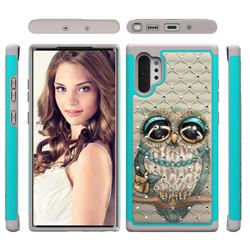 Sweet Gray Owl Studded Rhinestone Bling Diamond Shock Absorbing Hybrid Defender Rugged Phone Case Cover for Samsung Galaxy Note 10+ (6.75 inch) / Note10 Plus