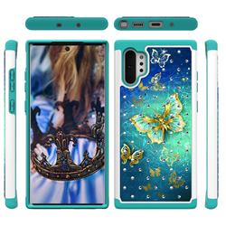 Gold Butterfly Studded Rhinestone Bling Diamond Shock Absorbing Hybrid Defender Rugged Phone Case Cover for Samsung Galaxy Note 10+ (6.75 inch) / Note10 Plus