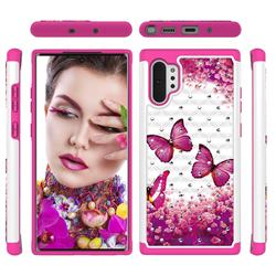 Rose Butterfly Studded Rhinestone Bling Diamond Shock Absorbing Hybrid Defender Rugged Phone Case Cover for Samsung Galaxy Note 10+ (6.75 inch) / Note10 Plus
