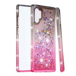 Diamond Frame Liquid Glitter Quicksand Sequins Phone Case for Samsung Galaxy Note 10+ (6.75 inch) / Note10 Plus - Gray Pink