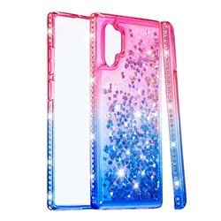 Diamond Frame Liquid Glitter Quicksand Sequins Phone Case for Samsung Galaxy Note 10+ (6.75 inch) / Note10 Plus - Pink Blue
