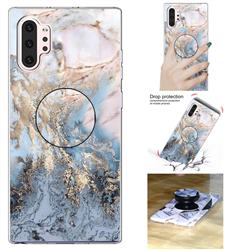 Golden Gray Marble Pop Stand Holder Varnish Phone Cover for Samsung Galaxy Note 10+ (6.75 inch) / Note10 Plus