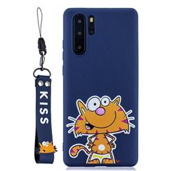 Blue Cute Cat Soft Kiss Candy Hand Strap Silicone Case for Samsung Galaxy Note 10+ (6.75 inch) / Note10 Plus