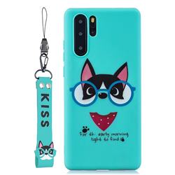 Green Glasses Dog Soft Kiss Candy Hand Strap Silicone Case for Samsung Galaxy Note 10+ (6.75 inch) / Note10 Plus