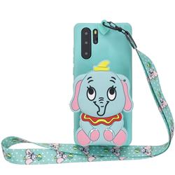Blue Elephant Neck Lanyard Zipper Wallet Silicone Case for Samsung Galaxy Note 10+ (6.75 inch) / Note10 Plus