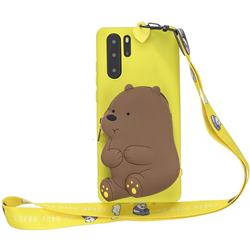 Yellow Bear Neck Lanyard Zipper Wallet Silicone Case for Samsung Galaxy Note 10+ (6.75 inch) / Note10 Plus