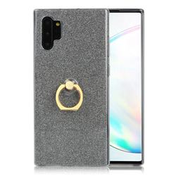Luxury Soft TPU Glitter Back Ring Cover with 360 Rotate Finger Holder Buckle for Samsung Galaxy Note 10+ (6.75 inch) / Note10 Plus - Black