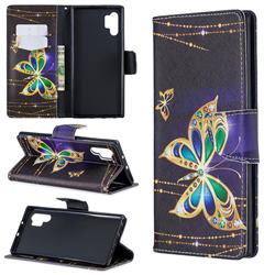 Golden Shining Butterfly Leather Wallet Case for Samsung Galaxy Note 10+ (6.75 inch) / Note10 Plus
