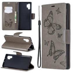 Embossing Double Butterfly Leather Wallet Case for Samsung Galaxy Note 10+ (6.75 inch) / Note10 Plus - Gray