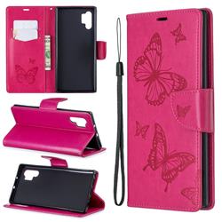 Embossing Double Butterfly Leather Wallet Case for Samsung Galaxy Note 10+ (6.75 inch) / Note10 Plus - Red
