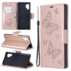 Embossing Double Butterfly Leather Wallet Case for Samsung Galaxy Note 10+ (6.75 inch) / Note10 Plus - Rose Gold