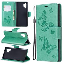 Embossing Double Butterfly Leather Wallet Case for Samsung Galaxy Note 10+ (6.75 inch) / Note10 Plus - Green