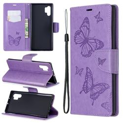 Embossing Double Butterfly Leather Wallet Case for Samsung Galaxy Note 10+ (6.75 inch) / Note10 Plus - Purple