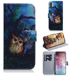 Oil Painting Owl PU Leather Wallet Case for Samsung Galaxy Note 10+ (6.75 inch) / Note10 Plus