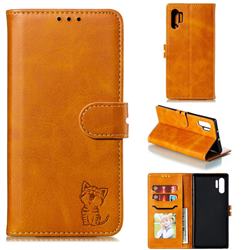 Embossing Happy Cat Leather Wallet Case for Samsung Galaxy Note 10+ (6.75 inch) / Note10 Plus - Yellow