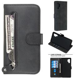 Retro Luxury Zipper Leather Phone Wallet Case for Samsung Galaxy Note 10+ (6.75 inch) / Note10 Plus - Black