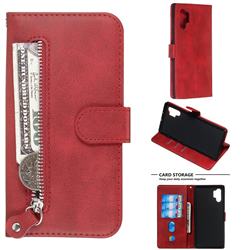 Retro Luxury Zipper Leather Phone Wallet Case for Samsung Galaxy Note 10+ (6.75 inch) / Note10 Plus - Red