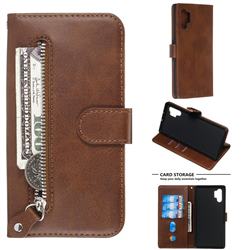 Retro Luxury Zipper Leather Phone Wallet Case for Samsung Galaxy Note 10+ (6.75 inch) / Note10 Plus - Brown