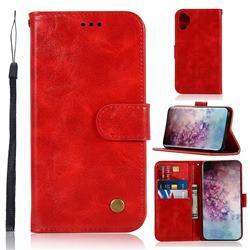 Luxury Retro Leather Wallet Case for Samsung Galaxy Note 10+ (6.75 inch) / Note10 Plus - Red