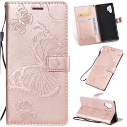 Embossing 3D Butterfly Leather Wallet Case for Samsung Galaxy Note 10+ (6.75 inch) / Note10 Plus - Rose Gold